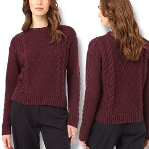 TEN TREE Organic Cotton Wool Poly Burgundy Cable Knit Long Sleeve Sweater Sz L